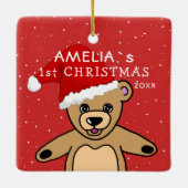 かわいいベビーの初めてのクリスマステディベアサンタハット セラミックオーナメント (裏面)