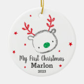 かわいいベビーの初めてのクリスマストナカイ セラミックオーナメント (正面)