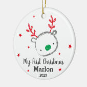 かわいいベビーの初めてのクリスマストナカイ セラミックオーナメント (左)