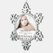かわいいベビーの初めてのクリスマスフォレストパステル写真 スノーフレークピューターオーナメント (右)