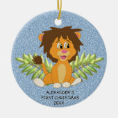 かわいいベビーの初めてのクリスマスボーイライオン セラミックオーナメント (正面)