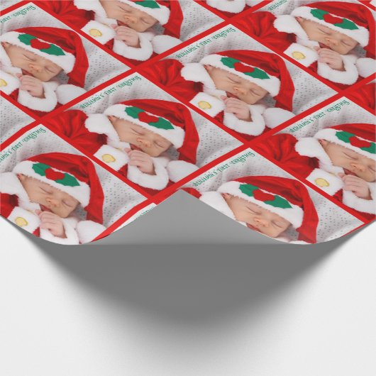かわいいベビーの初めてのクリスマス写真パーソナライズされた ラッピングペーパー (角)