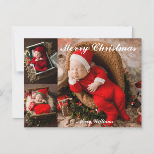 かわいいベビーの初めてのクリスマス3 Photo Collage ポストカード