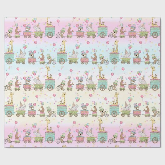 かわいいベビーの動物のサーカスの列車のギフト用包装紙 ラッピングペーパー (フラット)