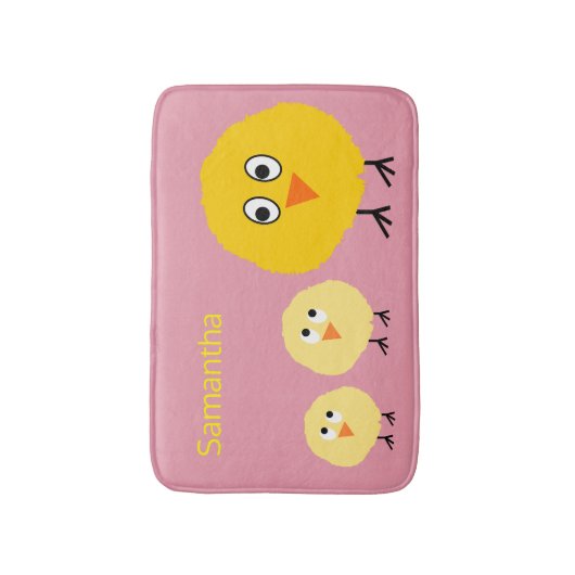 かわいいベビーの動物の鶏のパーソナライズな女の子 バスマット (正面縦)