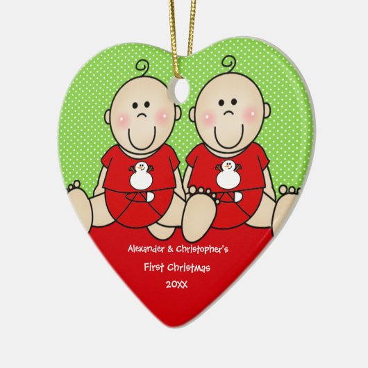かわいいベビーの双生児の初めてのクリスマスのオーナメント セラミックオーナメント (左)