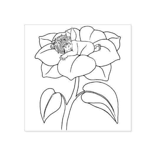 かわいいベビーの妖精がフラワーゴムのスタンプで眠る|過去記事 ラバースタンプ (インプリント)