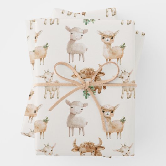 かわいいベビーの家畜 ラッピングペーパーシート (インサイチュ)