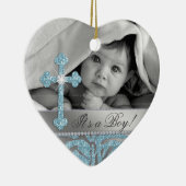 かわいいベビーの洗礼の十字の誕生の発表のシマウマ セラミックオーナメント (右)