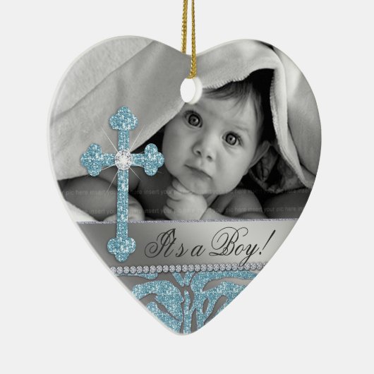 かわいいベビーの洗礼の十字の誕生の発表のシマウマ セラミックオーナメント (右)