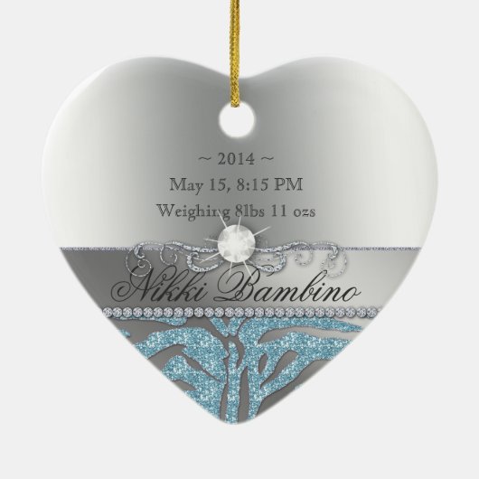 かわいいベビーの洗礼の十字の誕生の発表のシマウマ セラミックオーナメント (裏面)