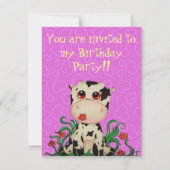 かわいいベビーの牛の誕生日パーティーの招待 招待状 (正面)