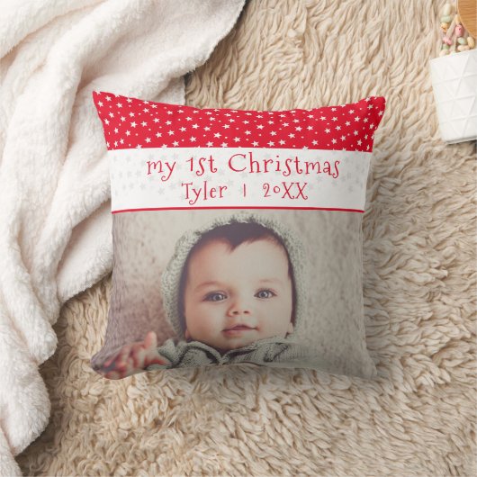 かわいいベビーの第1回クリスマスレッドスターズ写真ベビー クッション (ブランケット)