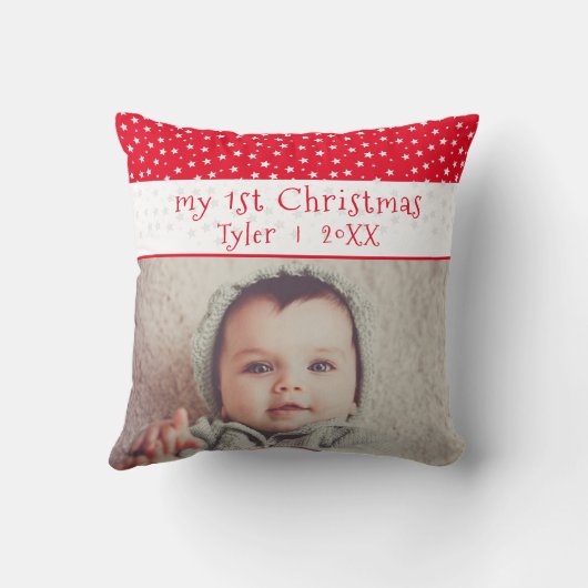 かわいいベビーの第1回クリスマスレッドスターズ写真ベビー クッション (裏面)