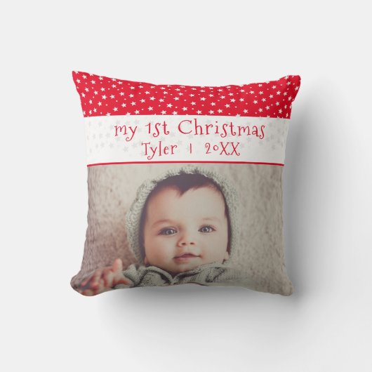 かわいいベビーの第1回クリスマスレッドスターズ写真ベビー クッション (正面)