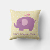 かわいいベビーの象および鳥のパーソナライズな枕 クッション (裏面)