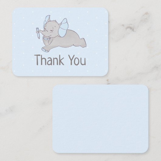 かわいいベビーの象と青い鉛筆のサンキューカード エンクロージャーカード (正面/裏面)