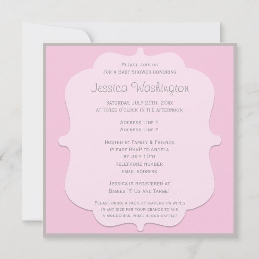 かわいいベビーの足のピンクのベビーシャワーはあなたの写真を加えます 招待状 (裏面)