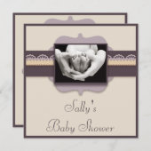 かわいいベビーの足の写真のエレガントな中立ベビーシャワー 招待状 (正面/裏面)