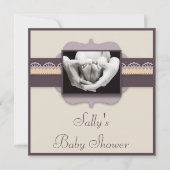 かわいいベビーの足の写真のエレガントな中立ベビーシャワー 招待状 (正面)