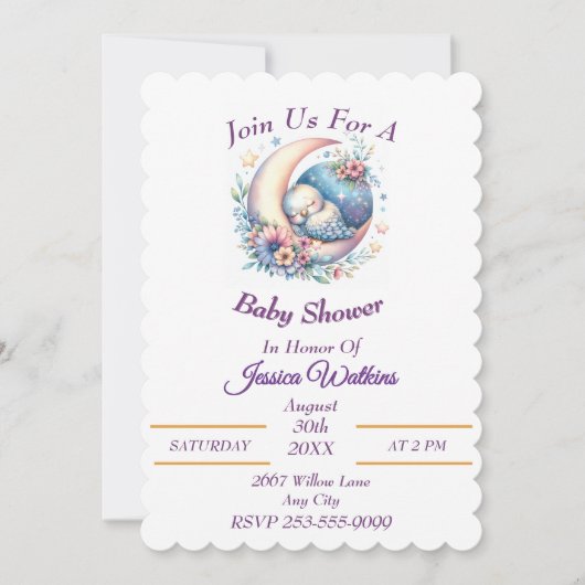 かわいいベビーの鳥が半月に眠る|過去記事 招待状 (正面)