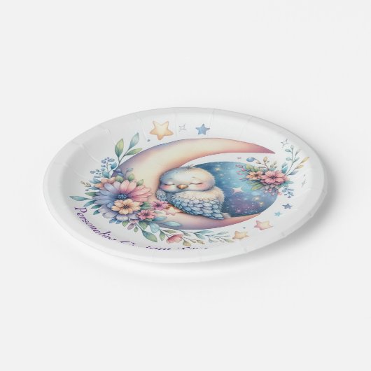 かわいいベビーの鳥が月に眠る|過去記事 ペーパープレート (アングル)