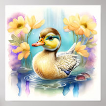 かわいいベビーの鴨が池で泳ぐ