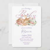 かわいいベビーの鹿が花で眠る 招待状 (正面)