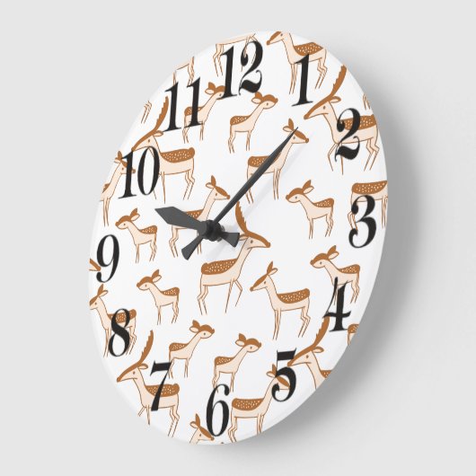 かわいいベビーの鹿と家族 ラージ壁時計 (傾斜)