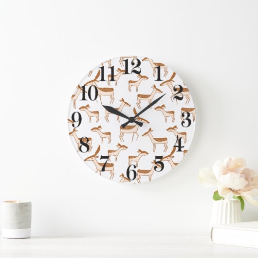 かわいいベビーの鹿と家族 ラージ壁時計 (ホーム)