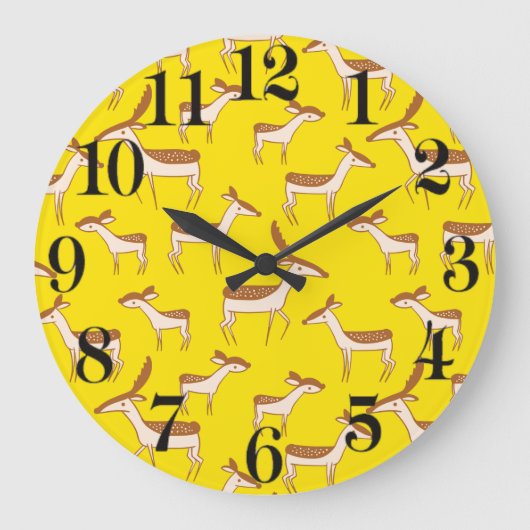 かわいいベビーの鹿と家族 ラージ壁時計 (正面)