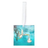 かわいいベビーはこうのとりと来ています キューブオーナメント (正面)