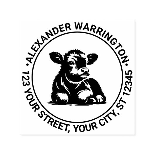 かわいいベビーふくらはぎ牛のダウンネーム差出人住所 セルフインキングスタンプ (デザイン)