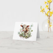 かわいいベビーふくらはぎ牛の花畑空白の カード (黄色い花)