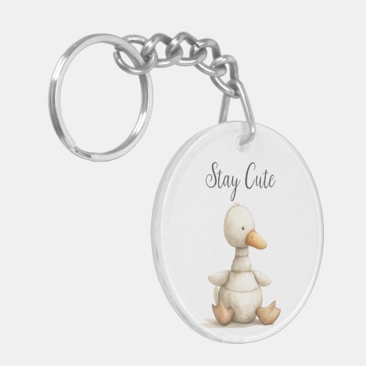 かわいいベビーアニマルアヒル引用文ステイかわいいラウンド キーホルダー (正面左)