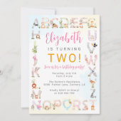 かわいいベビーアニマルアルファベット誕生日 招待状 (正面)