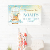 かわいいベビーアニマルズホットエアバルーン誕生日へようこそ 横断幕 (インサイチュ)