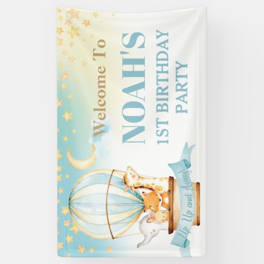 かわいいベビーアニマルズホットエアバルーン誕生日へようこそ 横断幕 (縦)