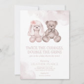かわいいベビーアニマルテディベア男の子のツインシャワー 招待状 (正面)