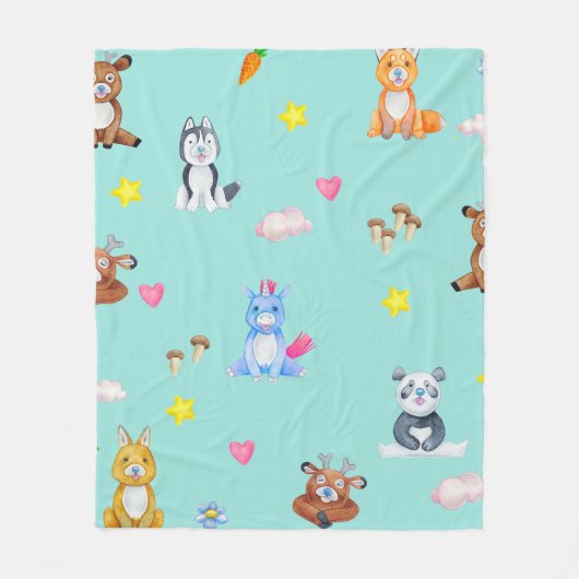 かわいいベビーアニマルピッティングファーム子供部屋毛布 フリースブランケット (正面)