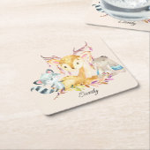 かわいいベビーアニマル名前をカスタムする 男女兼用 スクエアペーパーコースター (アングル)