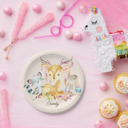 かわいいベビーアニマル名前をカスタムする 男女兼用 ペーパープレート (パーティー)