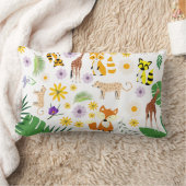 かわいいベビーアニマル子供部屋サファリホワイト ランバークッション (ブランケット)