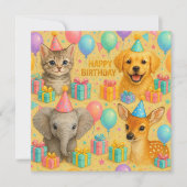 かわいいベビーアニマル誕生日カード。 シーズンカード (正面)