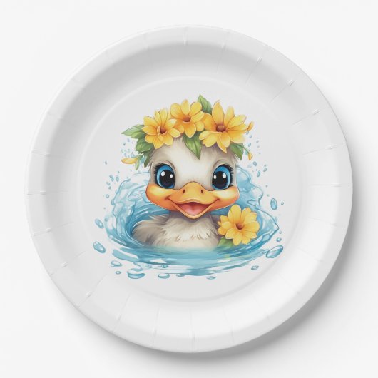 かわいいベビーアヒルおもしろい動物の花 ペーパープレート (正面)