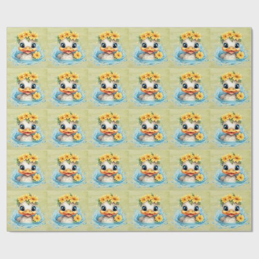 かわいいベビーアヒルおもしろい動物の花 ラッピングペーパー (フラット)