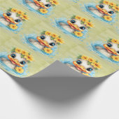 かわいいベビーアヒルおもしろい動物の花 ラッピングペーパー (角)