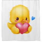 かわいいベビーアヒルとピンクバレンタインハート シャワーカーテン (正面)