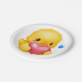 かわいいベビーアヒルとピンクバレンタインハート ペーパープレート (アングル)