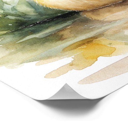 かわいいベビーアヒル池の水彩画 ポスター (角)